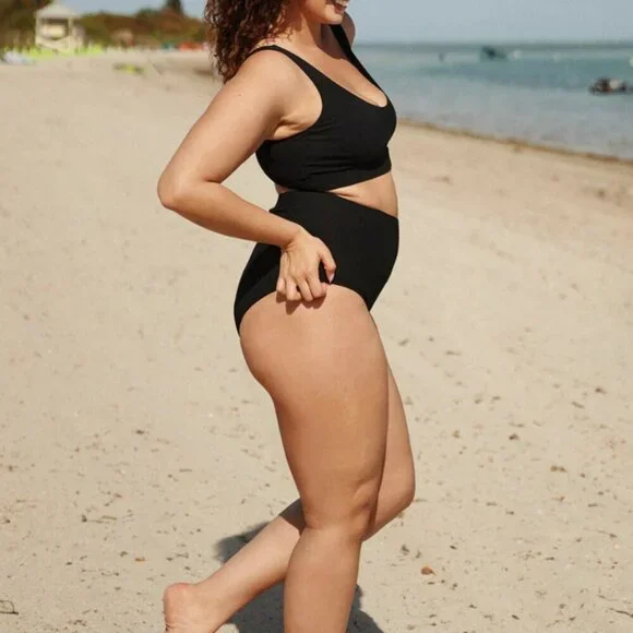 BERLOOK Black Cutout Ribbed Plus Size Bikini Top AND Ribbed Plus Size BOTTOM 17 - Picture 5 of 16